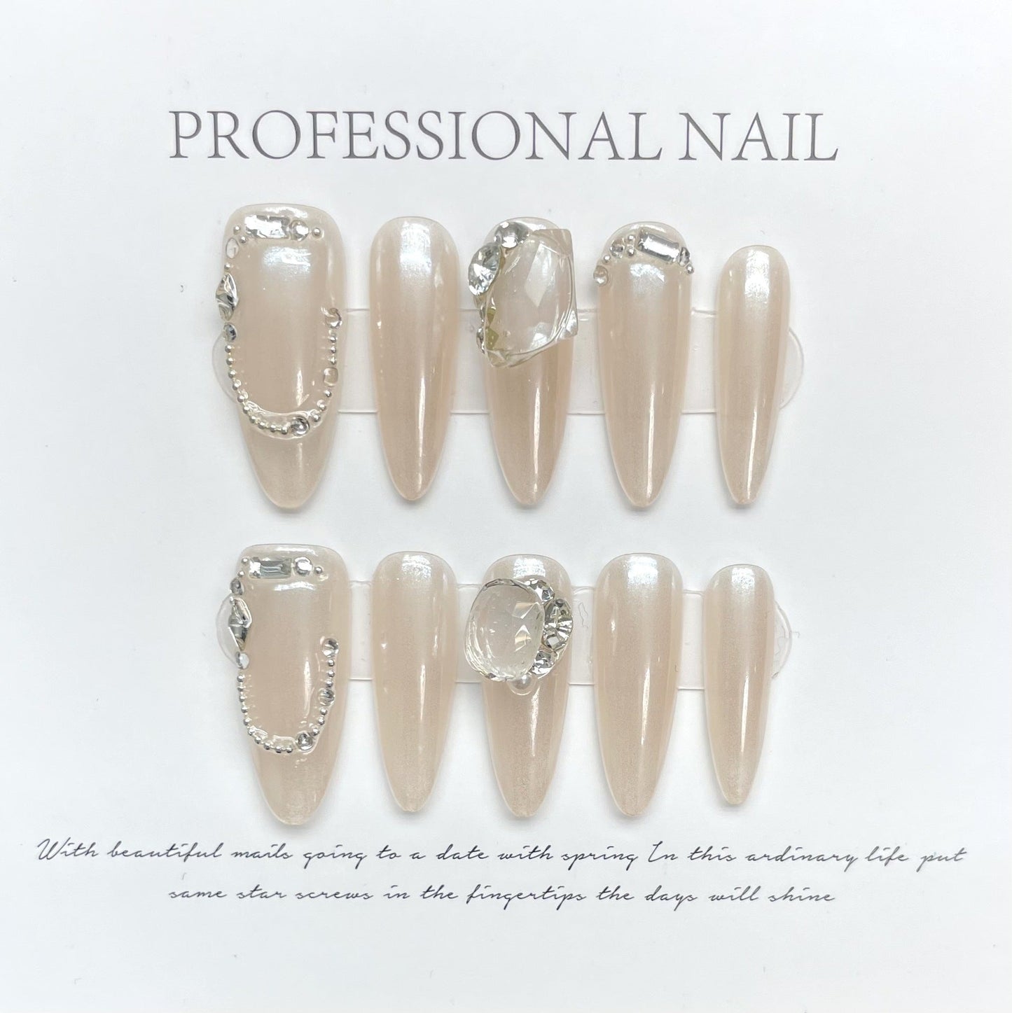 1063 first love style press on nails 100% handmade false nails sliver nude color
