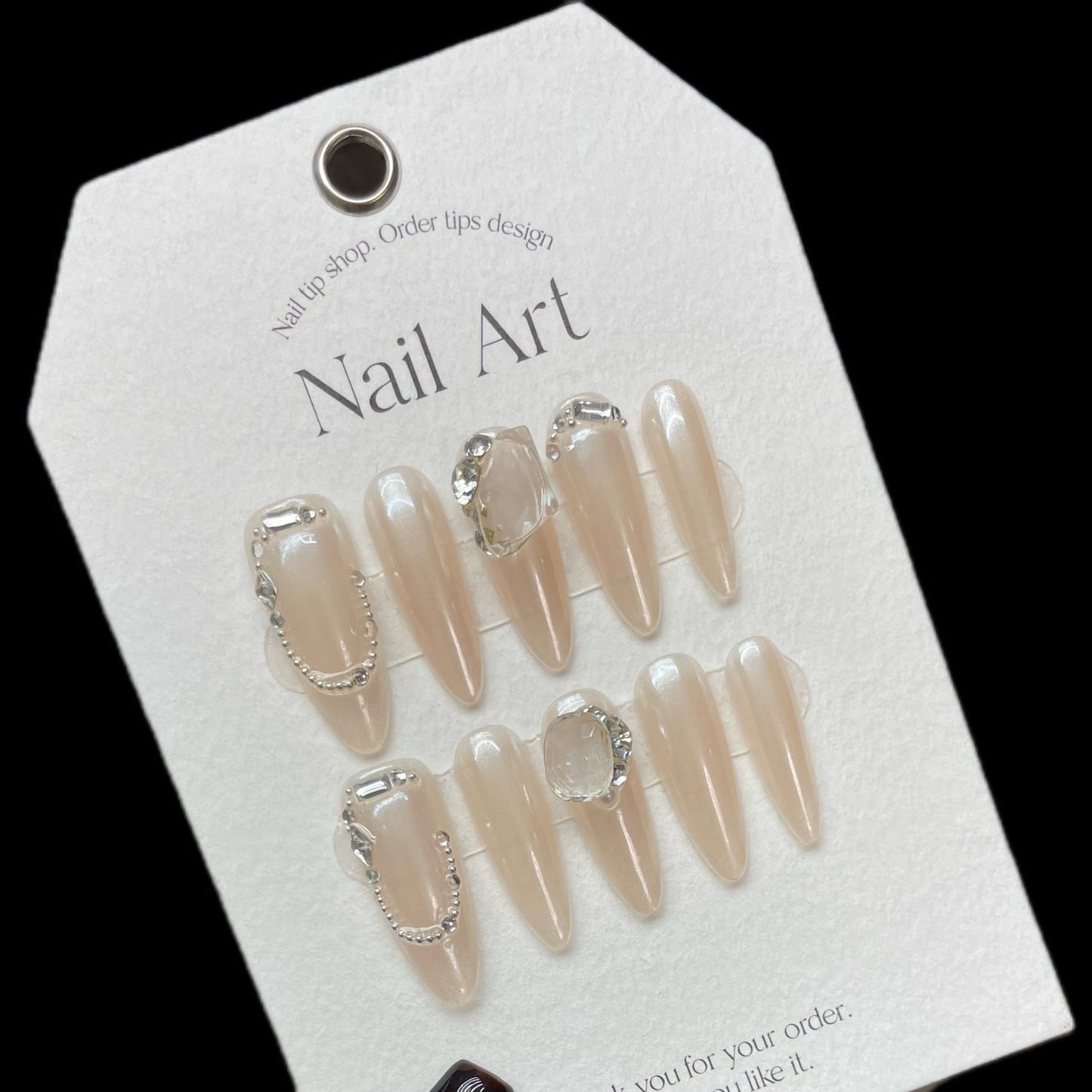 1063 first love style press on nails 100% handmade false nails sliver nude color