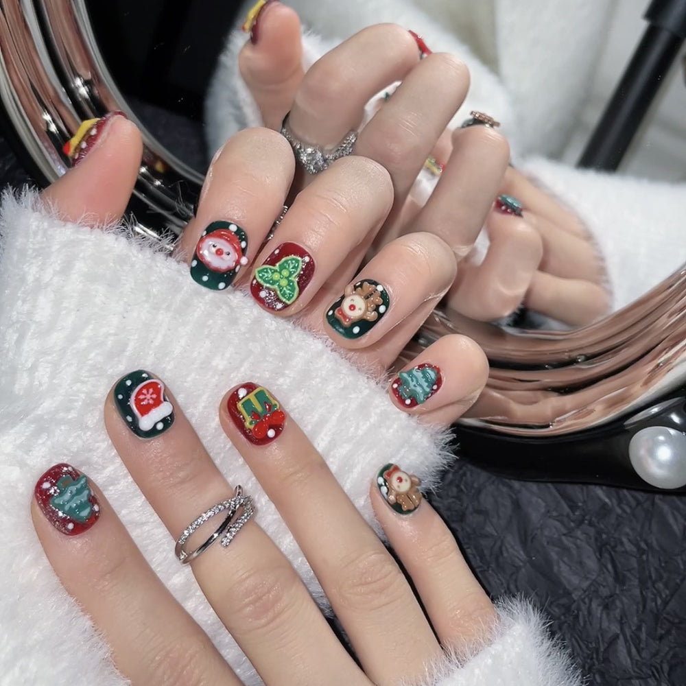 1201 Style de Noël presse sur ongles 100% faux ongles faits à la main couleur mélangée
