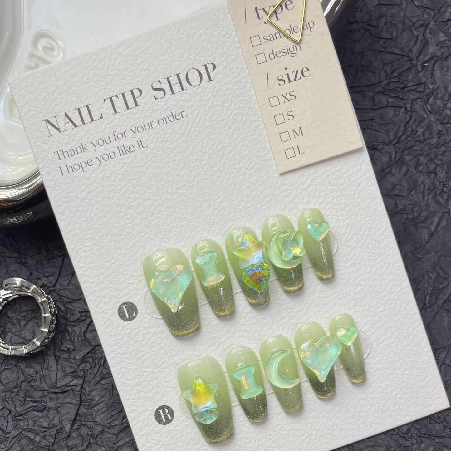 1229 The Wizard of Oz stijl pers op nagels 100% handgemaakte kunstnagels groen