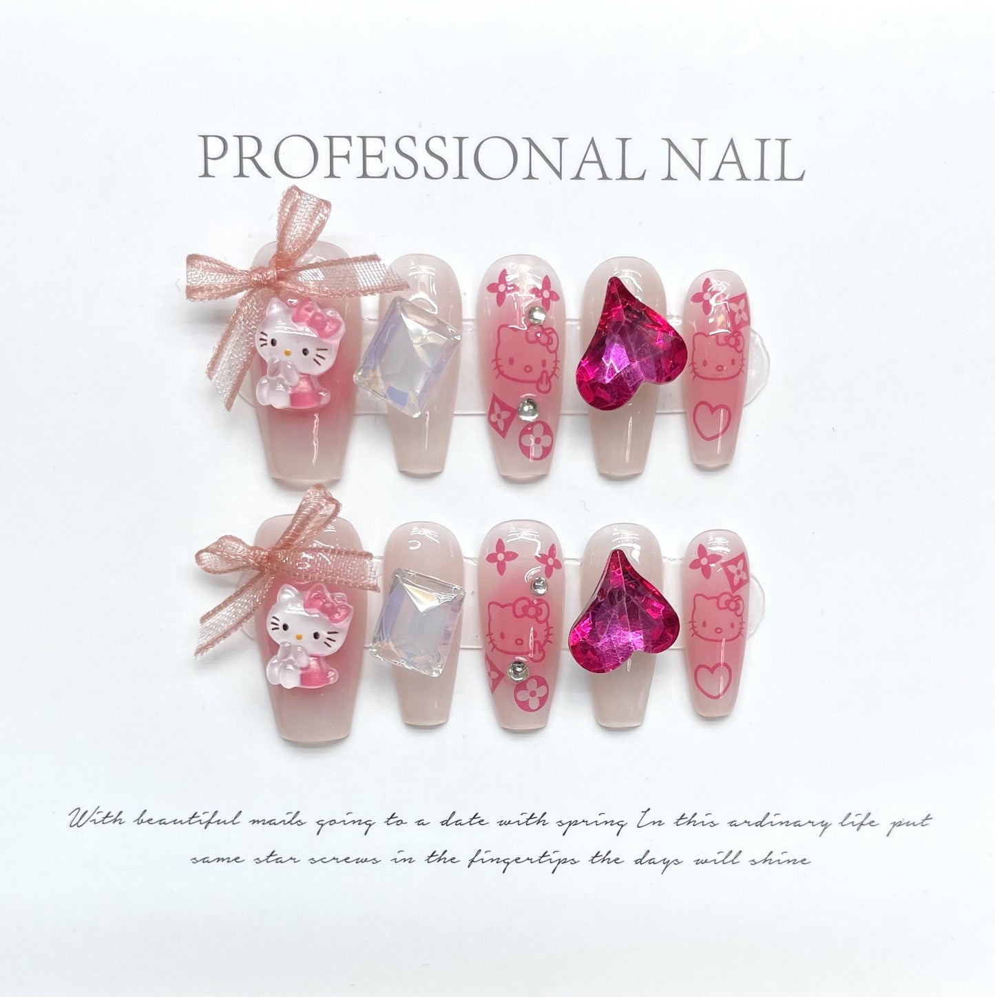 1056/1061 Roze Cat-stijl press-on-nagels 100% handgemaakte kunstnagels roze