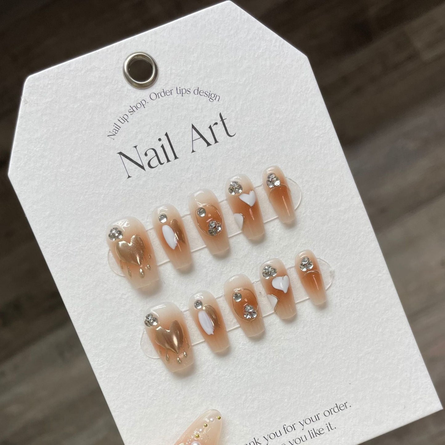591/944 Cream Heart style press on nails 100% handmade false nails nude color