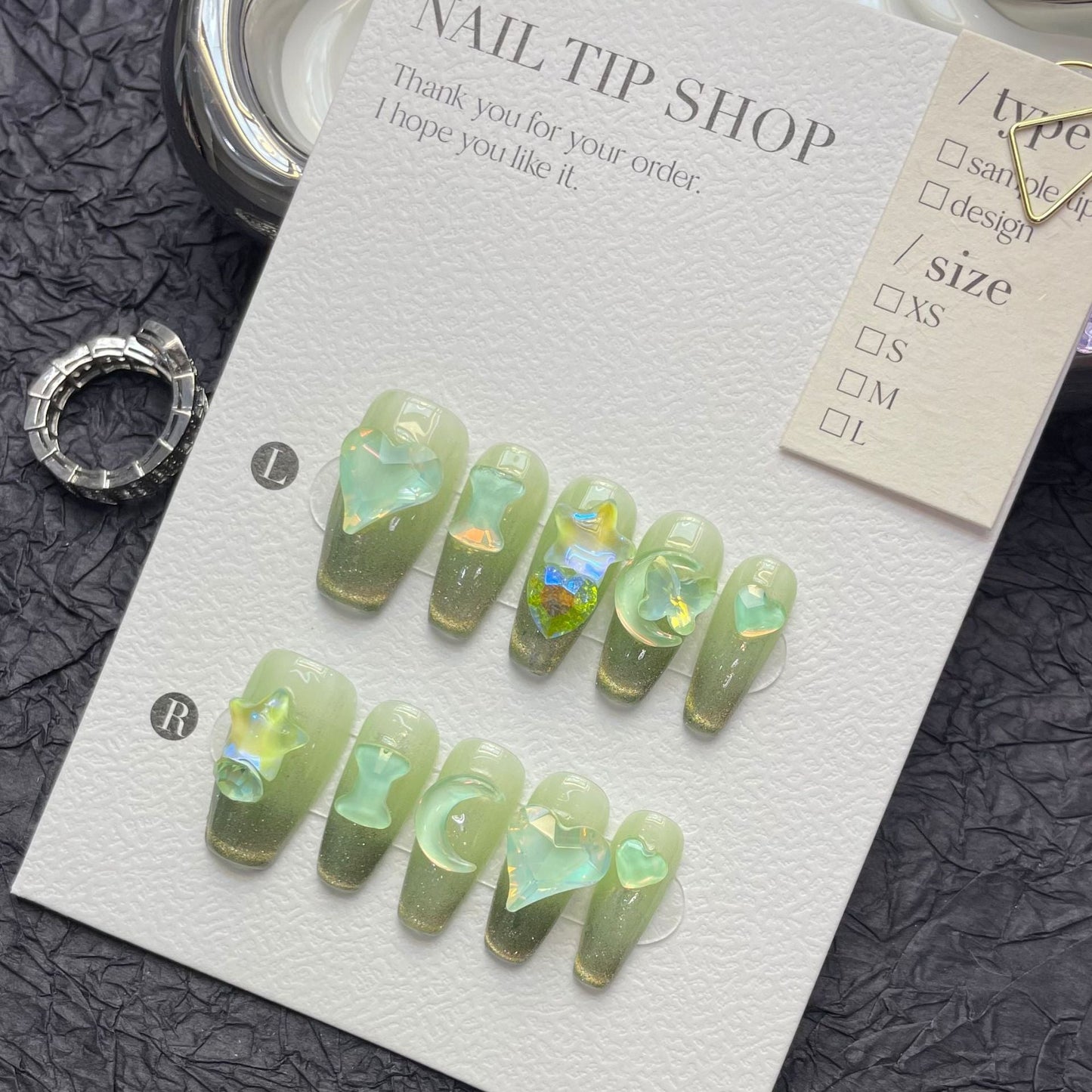 1229 The Wizard of Oz style press on nails 100% handmade false nails green