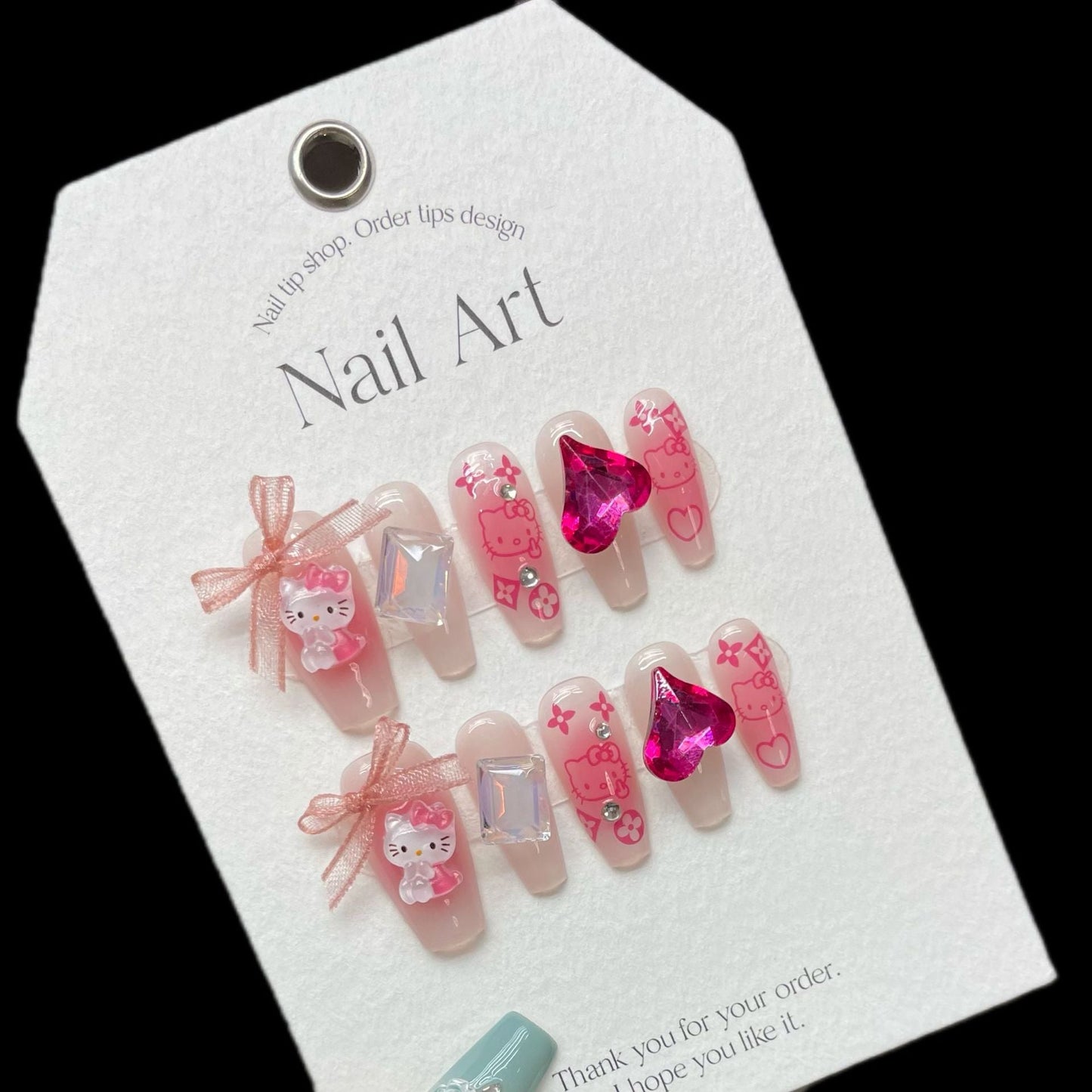 1056/1061 Roze Cat-stijl press-on-nagels 100% handgemaakte kunstnagels roze