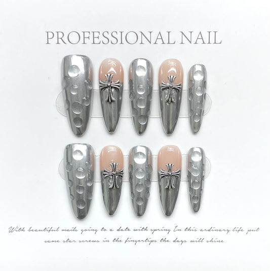 1097 punk style press on nails 100% handmade false nails sliver