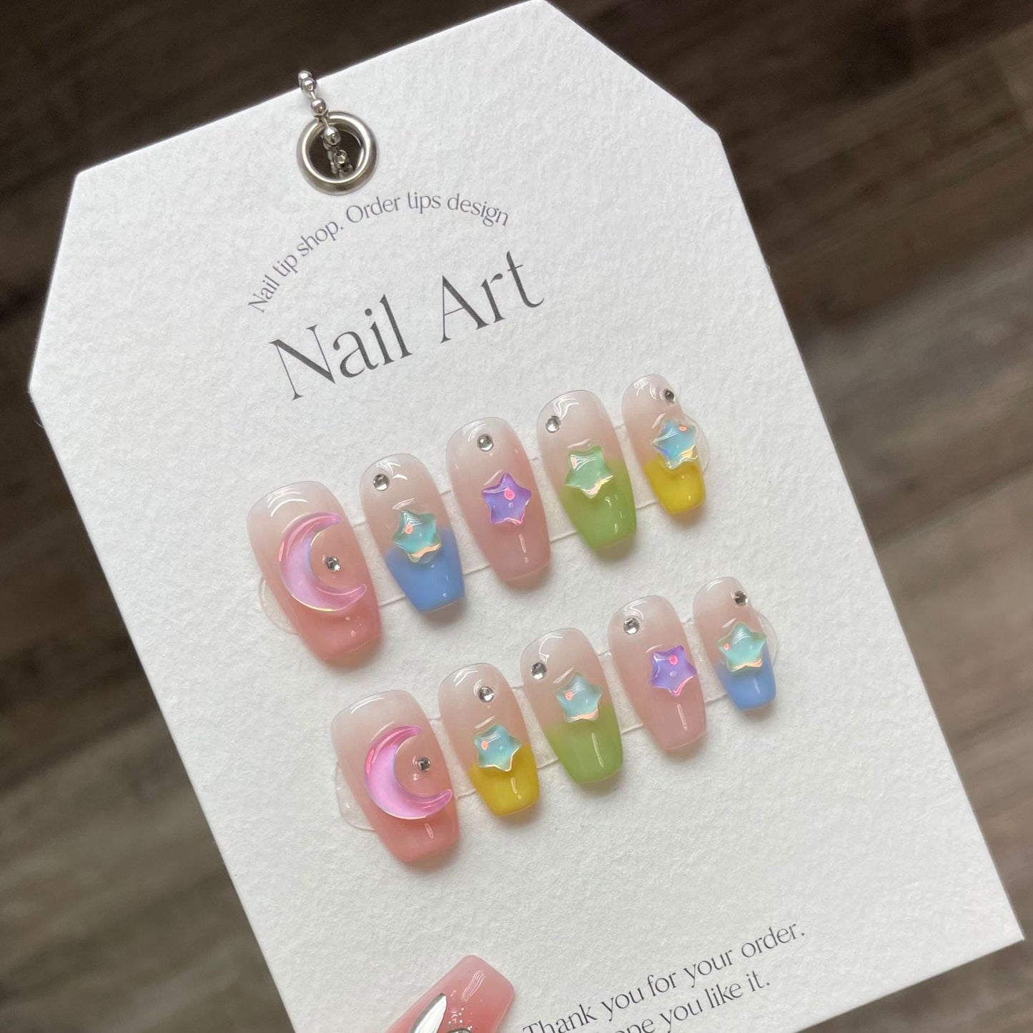 942 Star Macaron style press on nails 100% handmade false nails pink mixed color