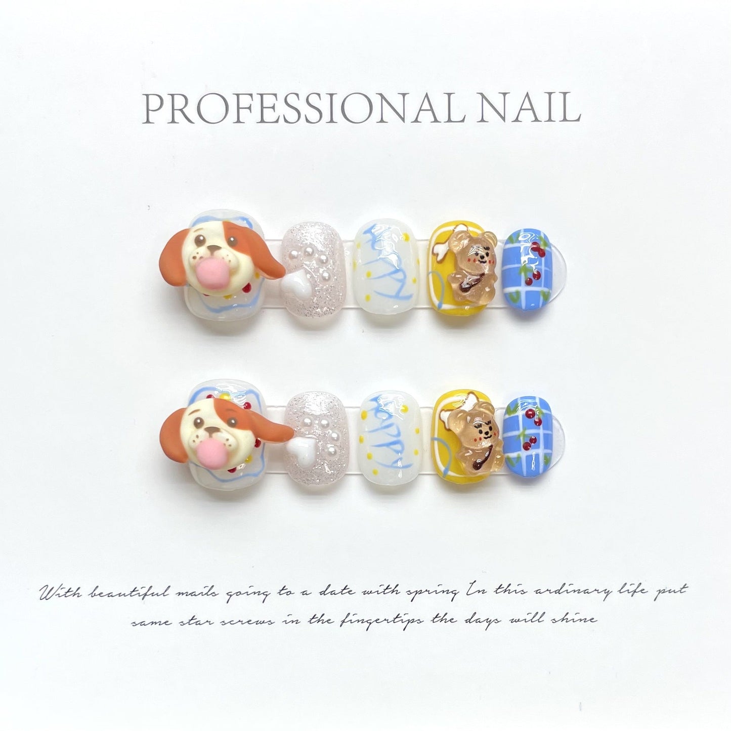 1011 Dierenhond-stijl pers op nagels 100% handgemaakte kunstnagels gemengde kleur