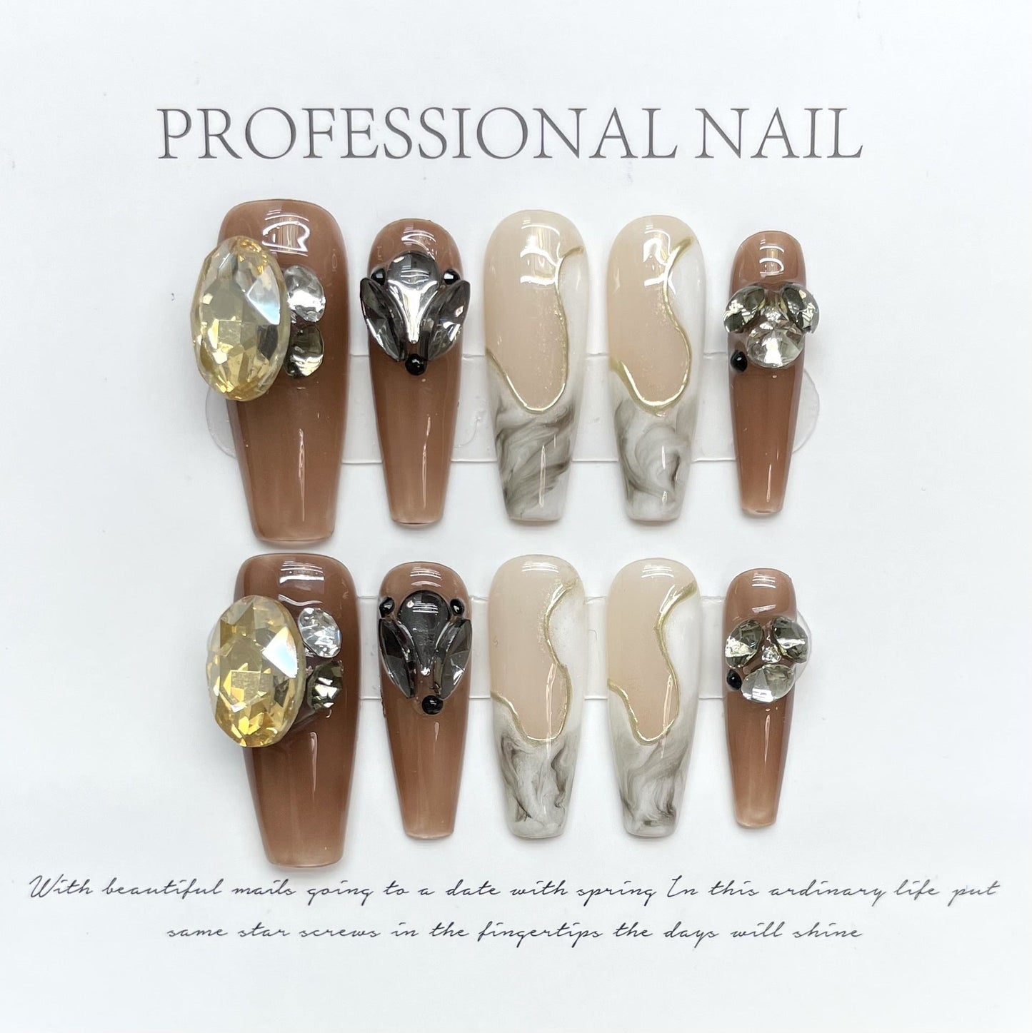 1095 Chinese ink style press on nails 100% handmade false nails brown