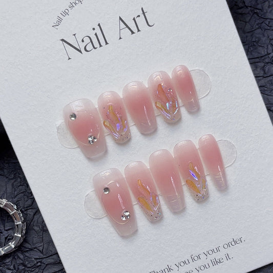 1192/1197 Français Aurora Style presse sur ongles 100% faux ongles faits à la main rose