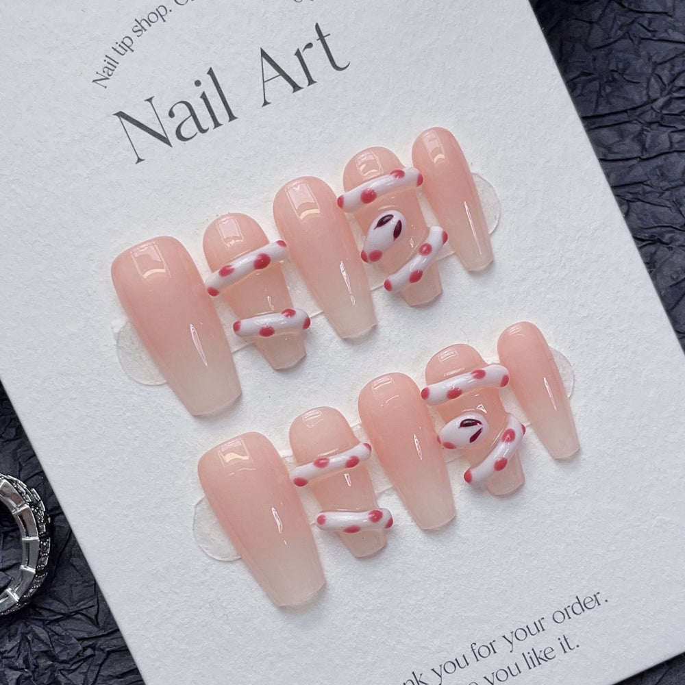 1196 Pink Snake Style presse sur ongles 100% faux ongles faits à la main rose