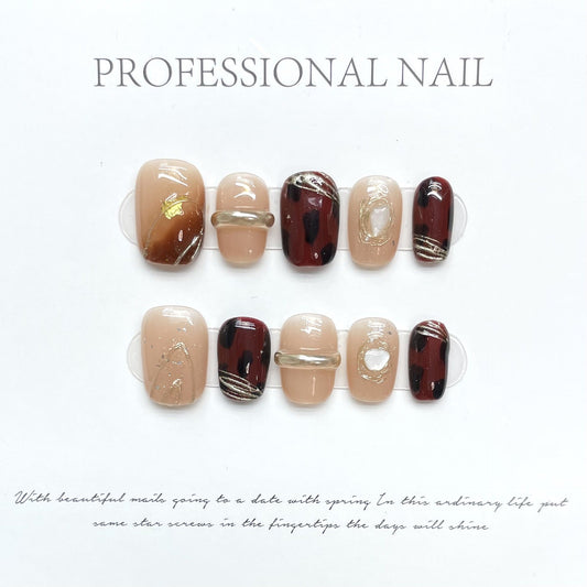 1092 amber style press on nails 100% handmade false nails brown