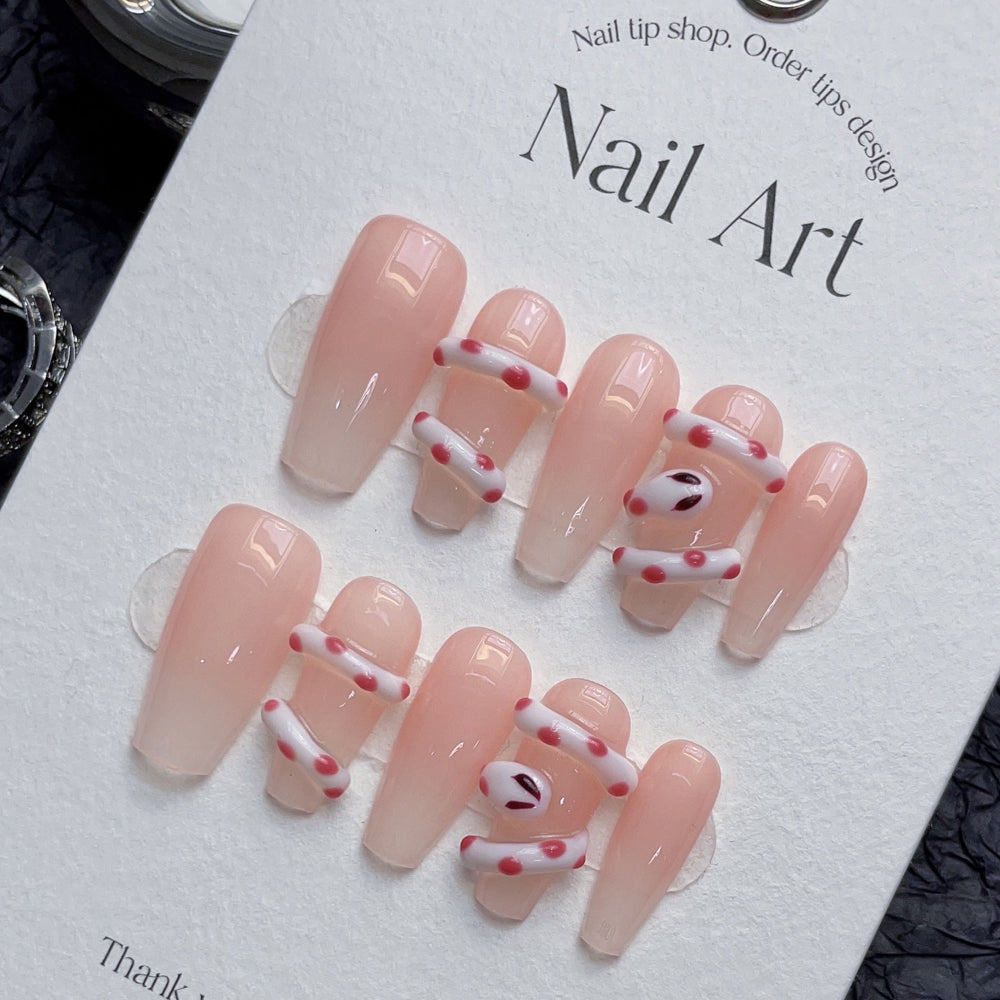 1196 Pink Snake Style press-on-nagels 100% handgemaakte kunstnagels roze
