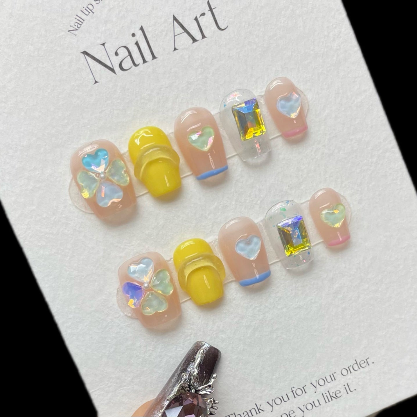 1083 Leuke Candy Color-stijl pers op nagels 100% handgemaakte kunstnagels geel gemengde kleur