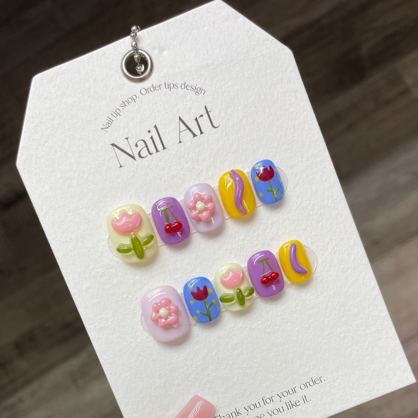 967 tulip style press on nails 100% handmade false nails mixed color