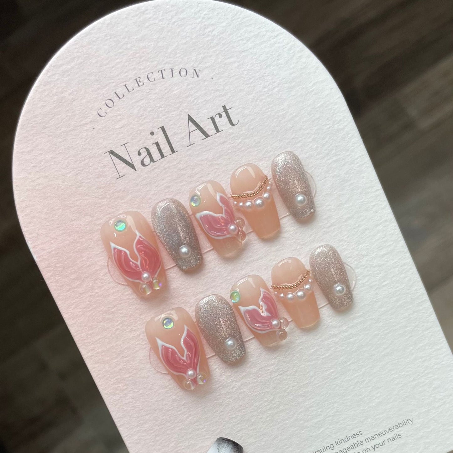 880/885/920 Mermaid Tail CatEye  Effect press on nails 100% handmade false nails pink sliver
