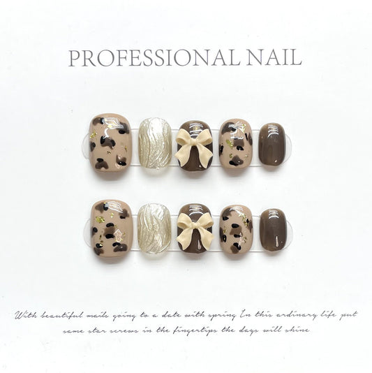993 Press-on-nagels in luipaardstijl 100% handgemaakte kunstnagels bruin