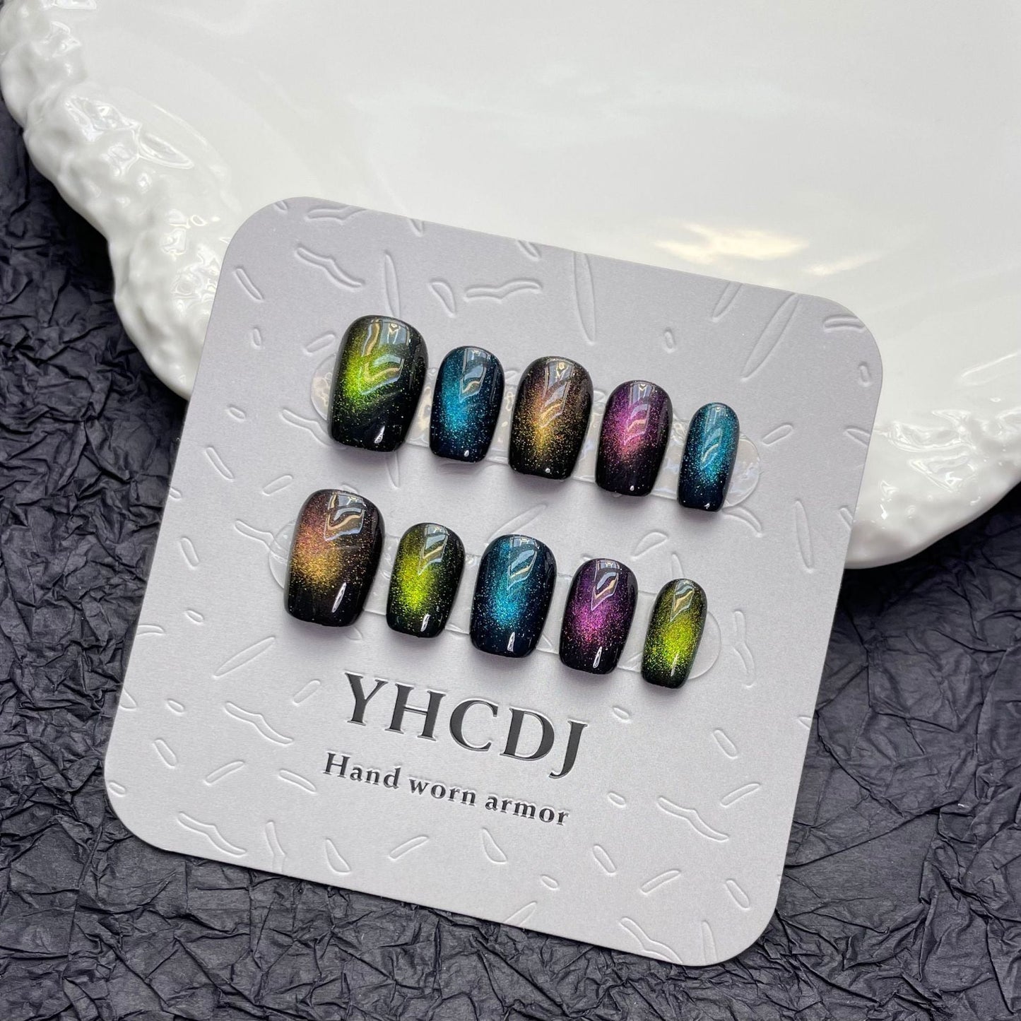 894 Gemengd Volgspot CatEye Effect press-on-nagels 100% handgemaakte kunstnagels gemengde kleur