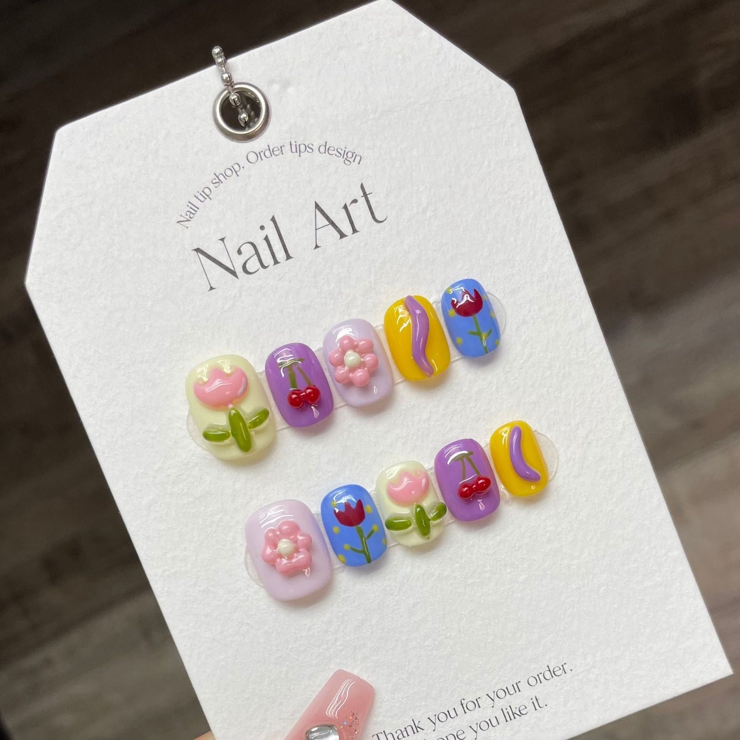 967 tulip style press on nails 100% handmade false nails mixed color