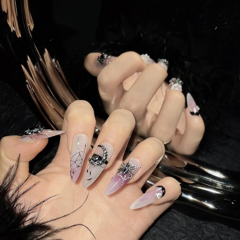 1173 Presse de style rétro sombre sur les ongles 100% faux ongles faits à la main violet