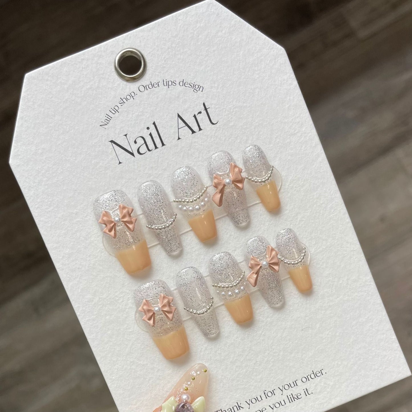 928 French Bow-stijl pers op nagels 100% handgemaakte kunstnagels zilverbruin wit