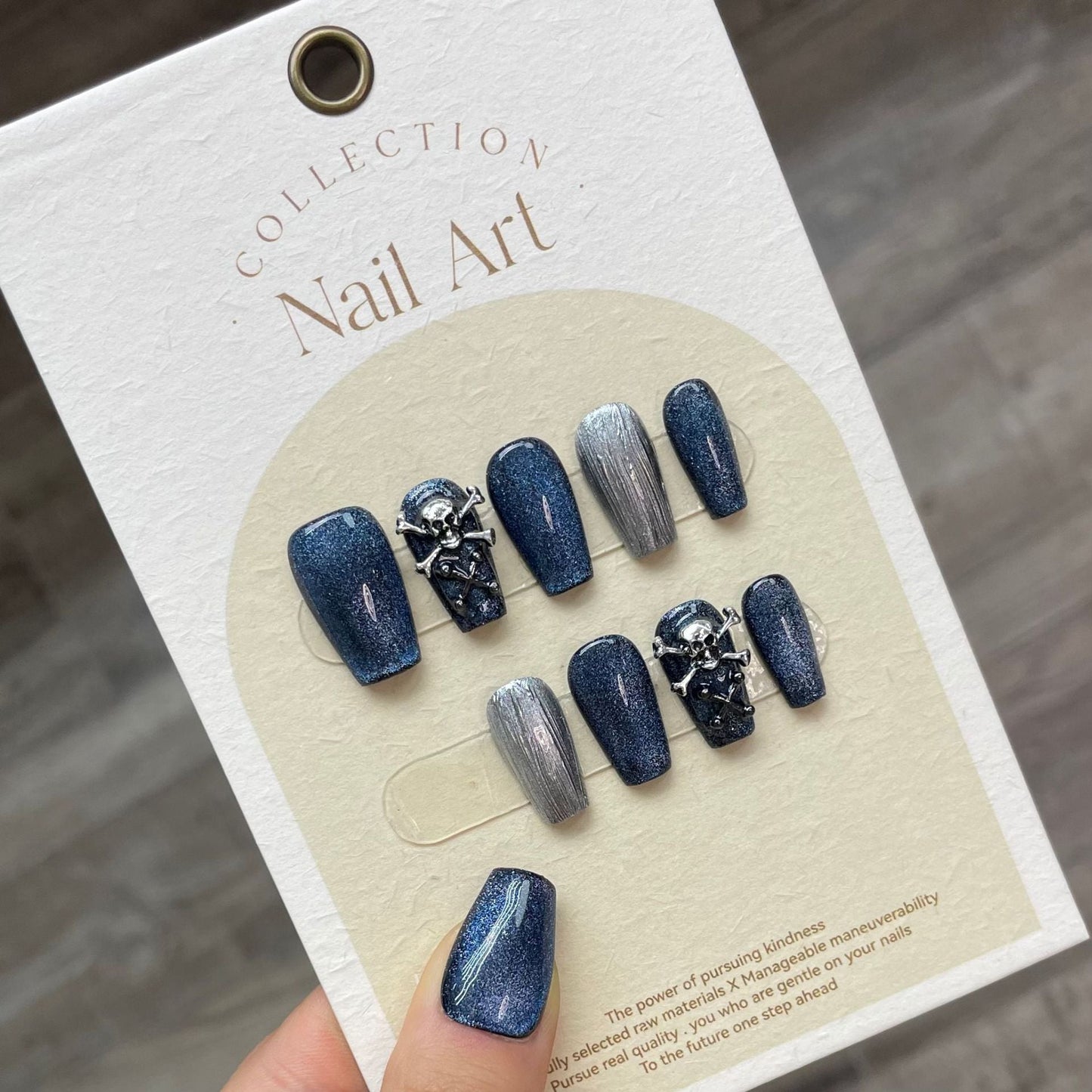 876/878 Interstellar cruise CatEye  Effect press on nails 100% handmade false nails blue