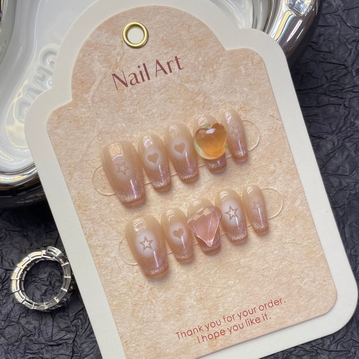 1237 star style press on nails 100% handmade false nails nude color