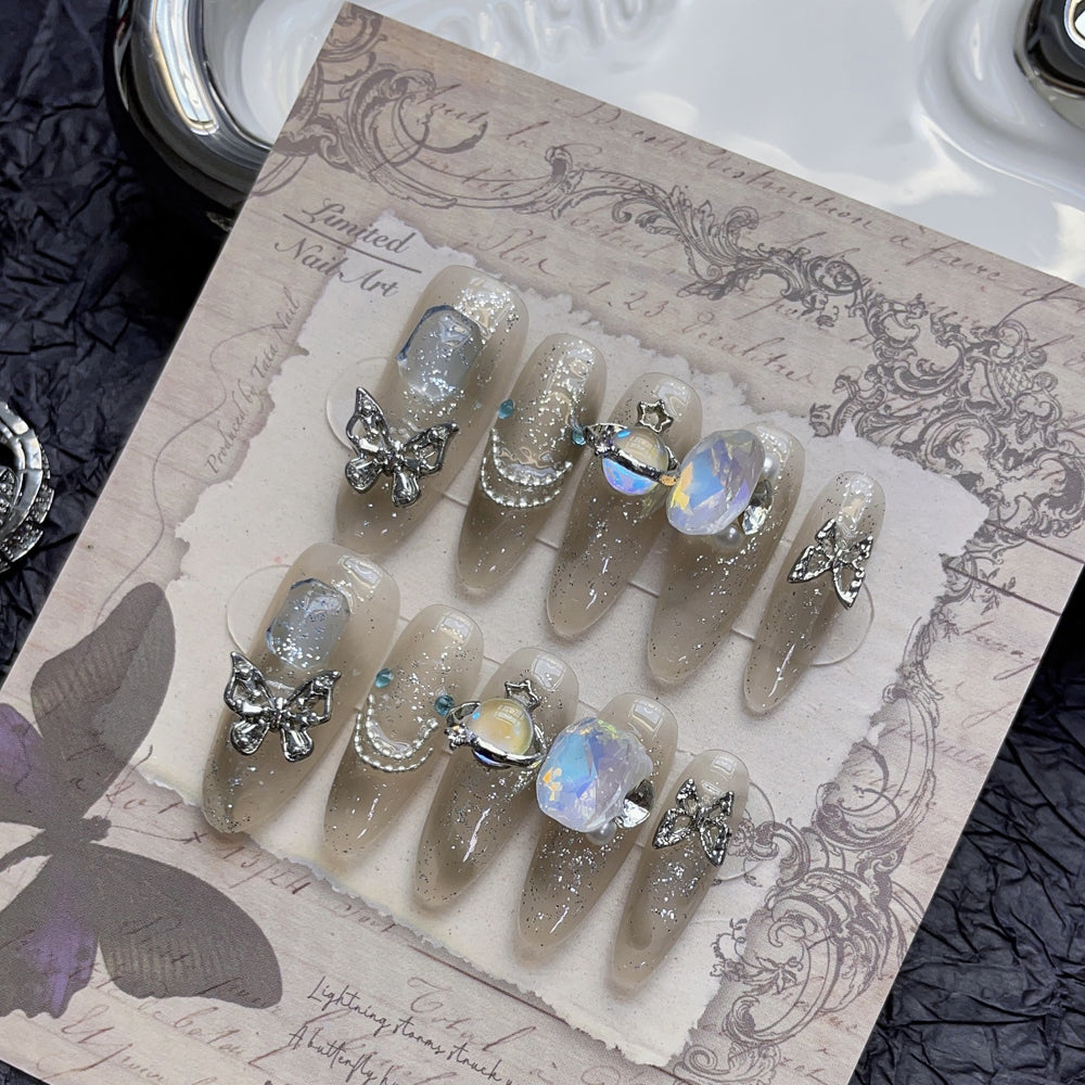 1191 Butterfly style press on nails 100% handmade false nails sliver