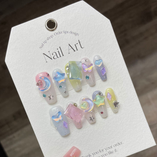 961 Makaron-stijl pers op nagels 100% handgemaakte kunstnagels gemengde kleur