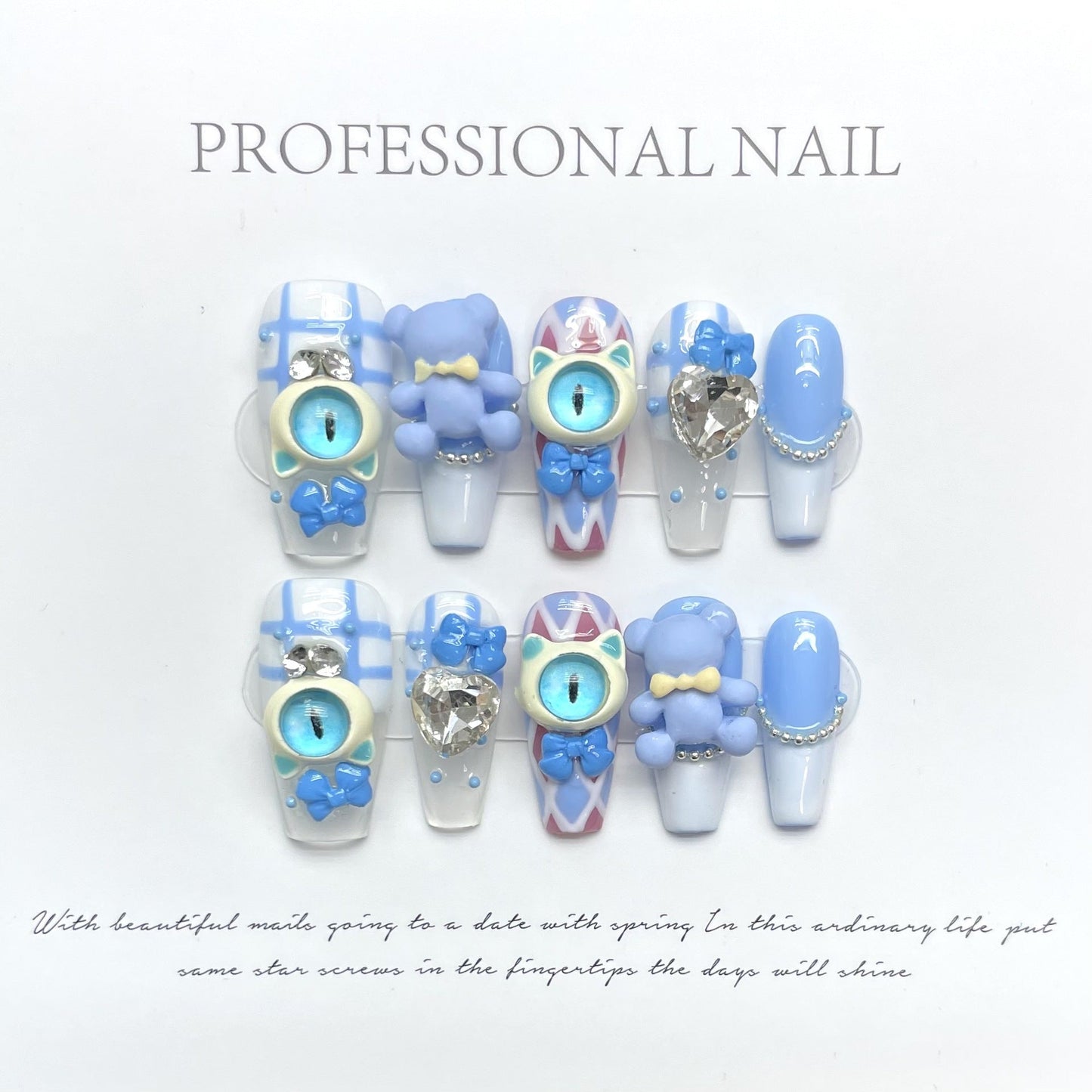 1049 Blue eyes style press on nails 100% handmade false nails blue