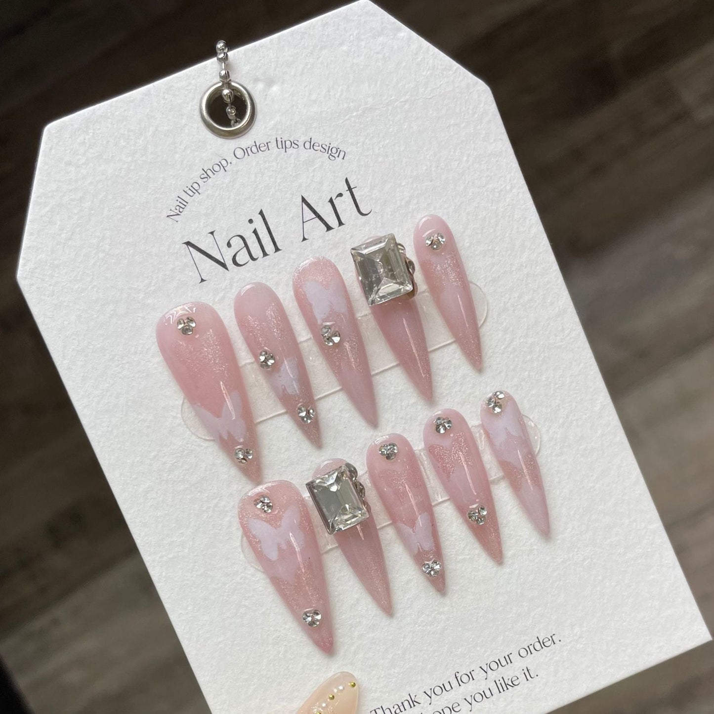 931 butterfly press on nails 100% handmade false nails pink